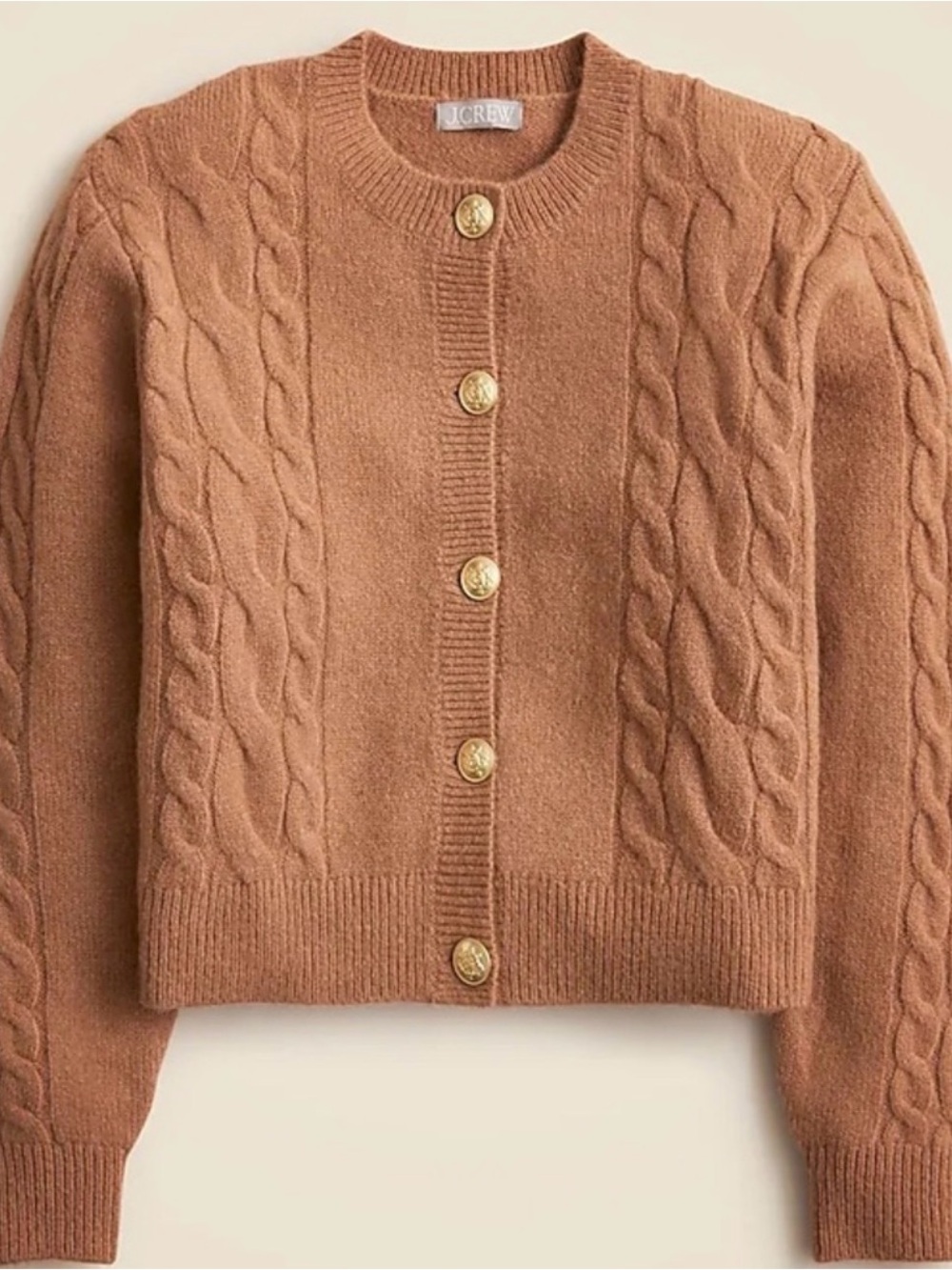 NWT$148 J. Crew Gray Cable Knit Cardigan Sweater, Camel, XS, Relaxed, 20” PTP - Picture 1 of 6